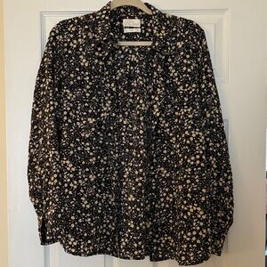 J. Crew Black Floral Blouse with Cream Accents